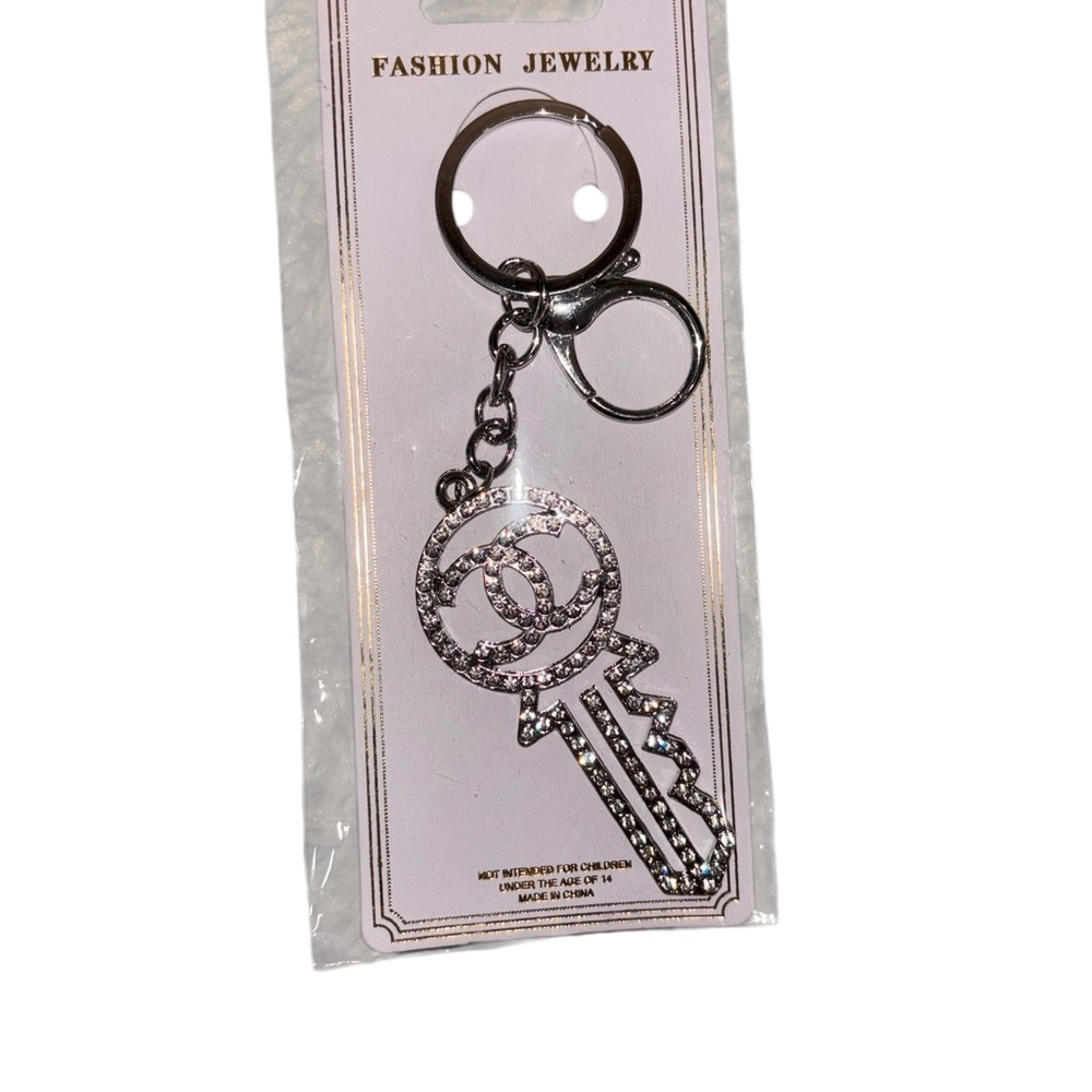 Silver Keychain with Rhinestone Accents